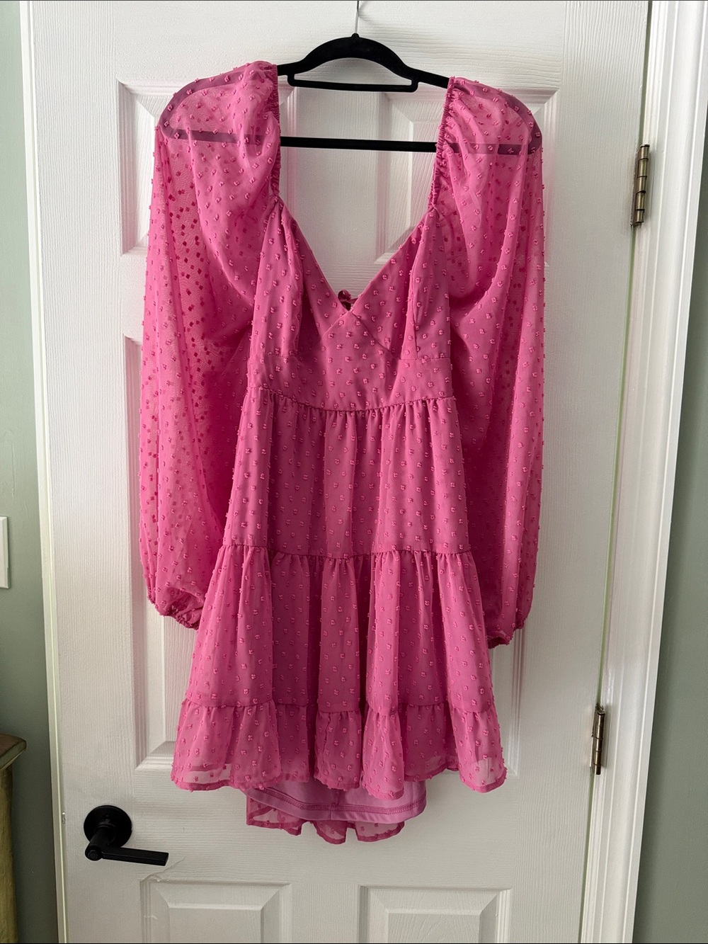 Lulu's Hot Pink Swiss Dot Tiered Mini Dress